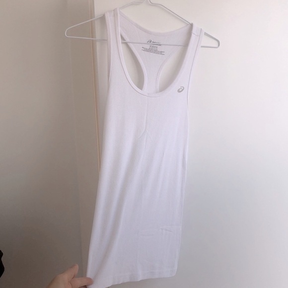 NWOT ASICS White Ribbed Fitted Racerback Tank, S - Picture 1 of 4